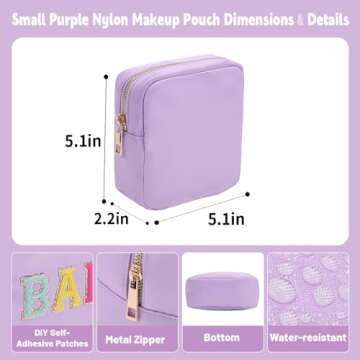 YogoRun Mini Makeup Bag Small Toiletry Bag Nylon Zipper Ditty Bag for Women Coins Purse Travel Cosmetic Pouch Bagwith Zipper Pocket (Purple,S)