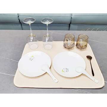 Dish Drying Mat for Kitchen Counter, Microfiber Dish Drying Pad 2 Pack Large Size Absorbent Dishes Drainer Mats (beige)