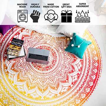 Folkulture Set of 2 Beach Blanket Mandala Tapestry Hippie Indian Round Picnic Table Cover Hippy Spre...