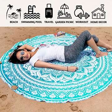 Folkulture Set of 2 Beach Blanket Mandala Tapestry Hippie Indian Round Picnic Table Cover Hippy Spread Boho Gypsy Cotton Tablecloth Beach Towel Meditation Rug Circle Yoga Mat-72 Inches, Yellow Green