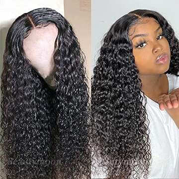 Glueless Lace Front Wigs Human Hair T part Natural Hairline Water Wave Frontal Wigs 9A Brazilian Hai...