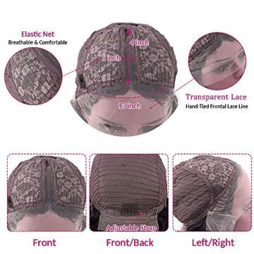 Glueless Lace Front Wigs Human Hair T part Natural Hairline Water Wave Frontal Wigs 9A Brazilian Hair Curly Lace Front Wigs Middle Parted Wet and Wavy Wig Transparent Lace Frontals(16inch,T-part)