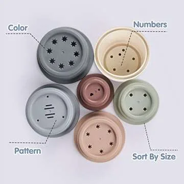 SKYWHALE Stacking Cups Baby Toy 6-12 Months, Toddler Nesting Playset for Boys and Girls, 8PCS Stackable Bath Tool, Montessori Educational Gift for 1 2 3 Years Old Kids