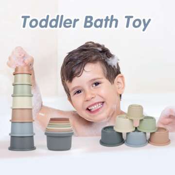 SKYWHALE Stacking Cups Baby Toy 6-12 Months, Toddler Nesting Playset for Boys and Girls, 8PCS Stackable Bath Tool, Montessori Educational Gift for 1 2 3 Years Old Kids