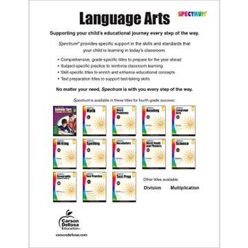 Spectrum Language Arts Grade 4, Ages 9 to 10, 4th Grade Language Arts Workbook, Vocabulary, Sentence...
