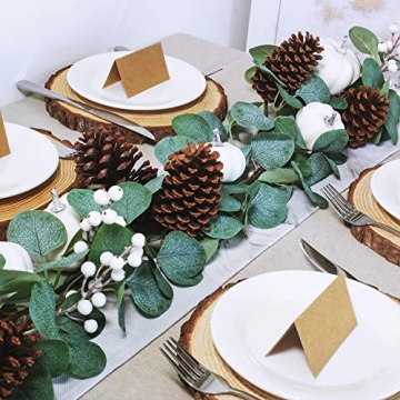 Winlyn White Pumpkin Garland Artificial Eucalyptus Garland with White Pumpkins Pinecones Berries Fall Foliage Garland for Wedding Arch Backdrop Thanksgiving Table Runner Farmhouse Décor 6' Long