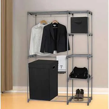 Simple Houseware Foldable Laundry Hamper Basket with Lid, Black