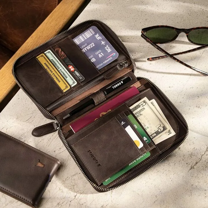 Genuine Leather TORRO Travel Wallet – Dark Brown
