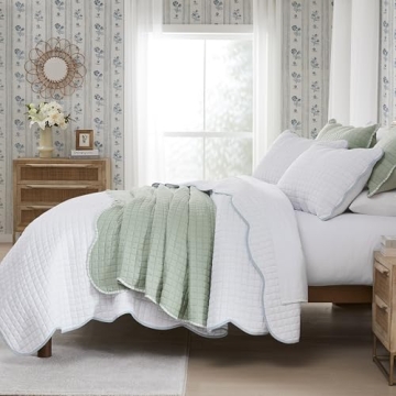 WDCOZY White King Size Quilt Set, Lightweight Farmhouse Style
