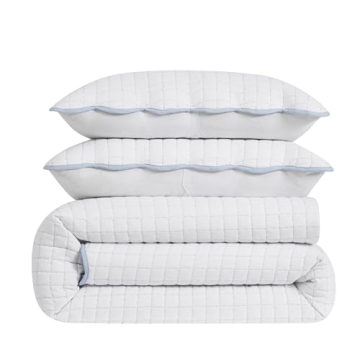 WDCOZY White King Size Quilt Set, Lightweight Farmhouse Style