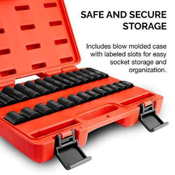 NEIKO 3/8” Drive Metric Impact Socket Set - 26 Pieces