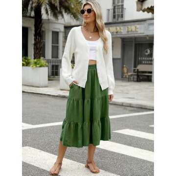 Lyrur Long Skirts for Women Trendy Summer Boho Elastic High Waist Pleated A-Line Flowy Ruffle Tiered...