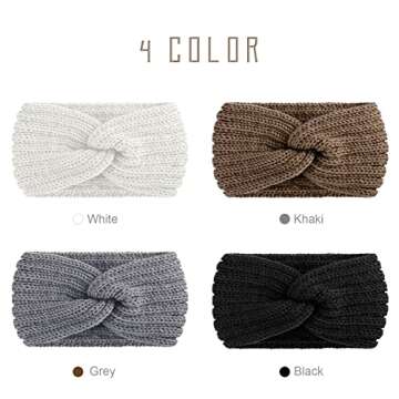 TecUnite 4 Pieces Chunky Knit Headbands Braided Winter Headbands Ear Warmers Crochet Head Wraps for Women(Chic Colors)