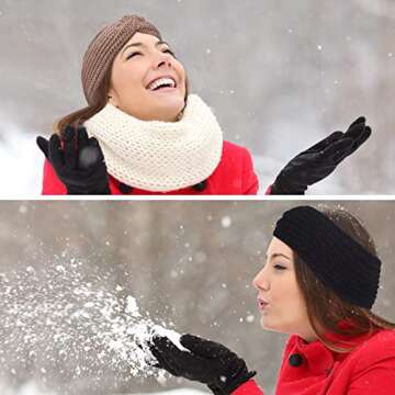 TecUnite 4 Pieces Chunky Knit Headbands Braided Winter Headbands Ear Warmers Crochet Head Wraps for Women(Chic Colors)