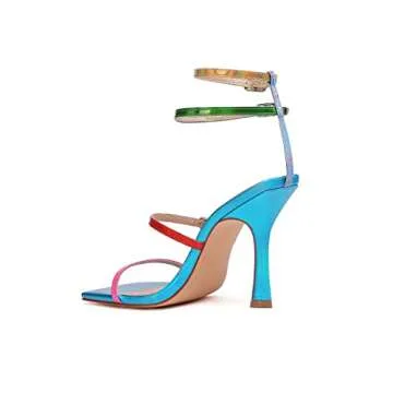 Vivianly Women's Square Toe Strappy Heels Sandal in Blue