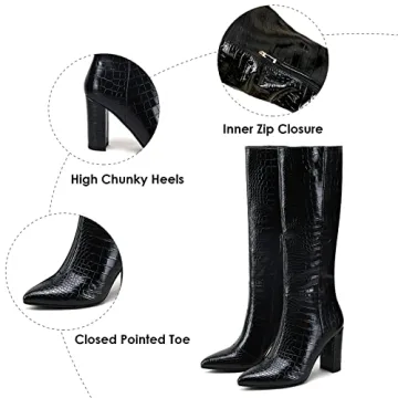 Modatope Knee High Faux Crocodile Boots for Women