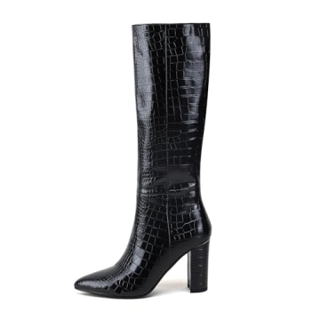 Modatope Knee High Faux Crocodile Boots for Women
