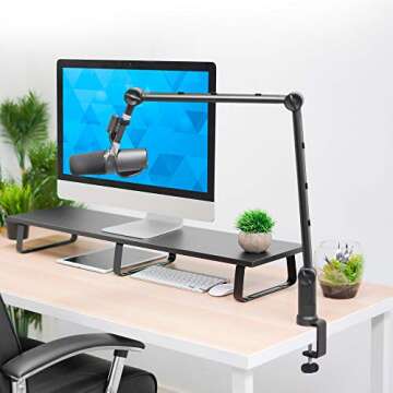 MOUNT-IT! Adjustable Microphone Boom Arm | Scissor Stand for Studio & Gaming Microphones