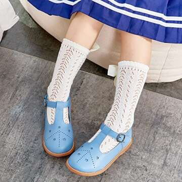 Kiderence Toddler Little Girls Mary Jane Dress Shoes - Blue Flats Size 6