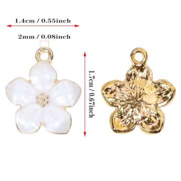 Tupalizy 20PCS Small Flower Enamel Charms Cherry Blossom Decor Gold Plated Pendant for Bracelets Nec...