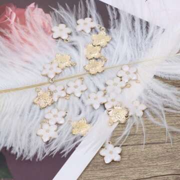 Tupalizy 20PCS Small Flower Enamel Charms Cherry Blossom Decor Gold Plated Pendant for Bracelets Necklaces Earrings Jewelry Making Findings Purse Keychains DIY Crafts Handmade Gifts Accessories (White)