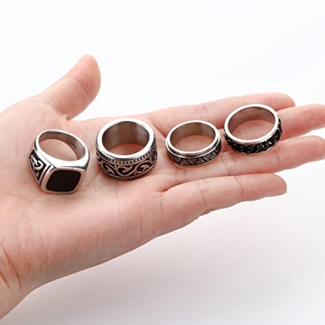 FUNRUN Jewelry Vintage Biker Rings Set for Men