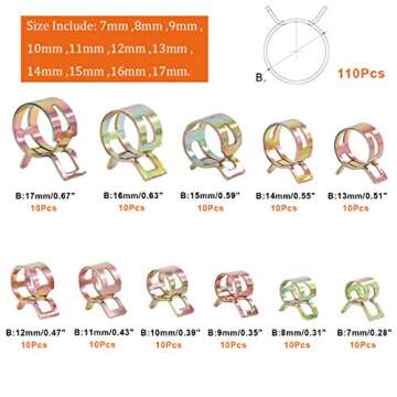 Keadic KSHC-110 110Pcs [ 11 Size ] 7mm to 17mm Spring Hose Clamp Vacuum Clamp Spring Band Type Clamp...