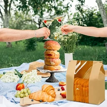 Kraft Bread Bags 100 Pack with Clear Window and Tabs