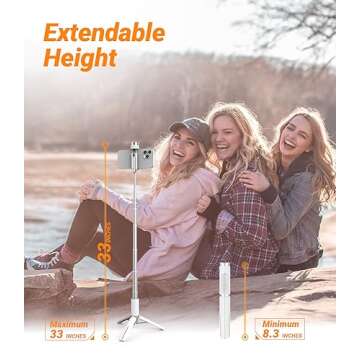 KraftGeek 33" Selfie Stick Tripod for iPhone and Android, Wireless Remote, Extendable Phone Tripod Stand, 1/4" Screw Mount for Light/Go Pro, Anti-Shake Premium Portable Travel Tripod Cell Phone Stand
