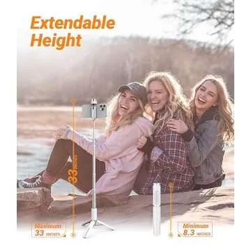 KraftGeek 33" Selfie Stick Tripod for iPhone and Android, Wireless Remote, Extendable Phone Tripod Stand, 1/4" Screw Mount for Light/Go Pro, Anti-Shake Premium Portable Travel Tripod Cell Phone Stand