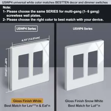 BESTTEN 2 Gang Screwless Wall Plate 10 Pack