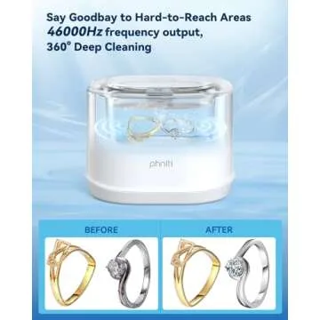 Ultrasonic Jewelry Cleaner, Phniti 46kHz Professional Portable Ultrasonic Retainer Cleaner Machine with Timer for Dental Retainer, Mouth Guard, Watch, Ring, Diamond - Household Use, White