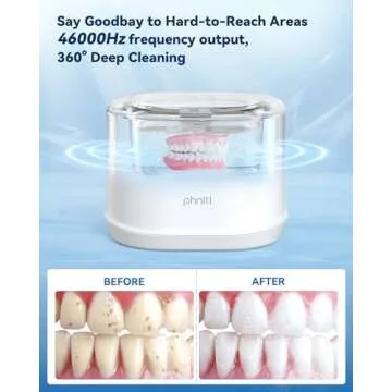 Ultrasonic Jewelry Cleaner, Phniti 46kHz Professional Portable Ultrasonic Retainer Cleaner Machine with Timer for Dental Retainer, Mouth Guard, Watch, Ring, Diamond - Household Use, White