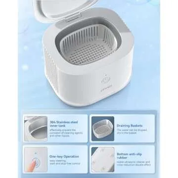 Ultrasonic Jewelry Cleaner, Phniti 46kHz Professional Portable Ultrasonic Retainer Cleaner Machine with Timer for Dental Retainer, Mouth Guard, Watch, Ring, Diamond - Household Use, White