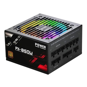 POINWER 850 Watt Power Supply 80 Plus Gold - Silent 12cm RGB Fan, Full Modular, Active PFC, 105°C C...