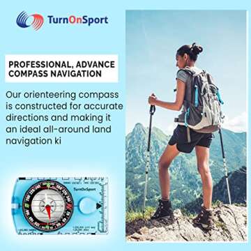 Orienteering Compass Hiking Backpacking Compass | Advanced Scout Compass Camping Navigation - Boy Scout Compass for Kids | Professional Field Compass for Map Reading - Best TurnOnSport Survival Gifts