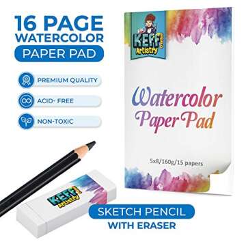KEFF Watercolor Paint Set for Kids - 36 Water Colors Art Supplies Painting Kit with Brushes, Refillable Brush Color Pens, Paper Pad, Pencil and Eraser