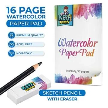 KEFF Watercolor Paint Set for Kids - 36 Water Colors Art Supplies Painting Kit with Brushes, Refillable Brush Color Pens, Paper Pad, Pencil and Eraser