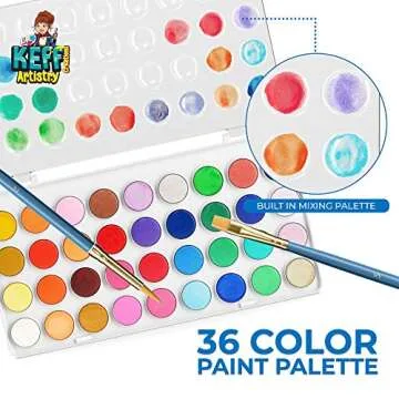 KEFF Watercolor Paint Set for Kids - 36 Water Colors Art Supplies Painting Kit with Brushes, Refillable Brush Color Pens, Paper Pad, Pencil and Eraser