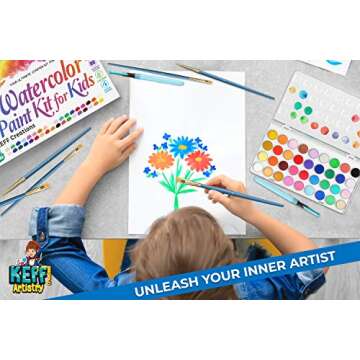 KEFF Watercolor Paint Set for Kids - 36 Water Colors Art Supplies Painting Kit with Brushes, Refillable Brush Color Pens, Paper Pad, Pencil and Eraser