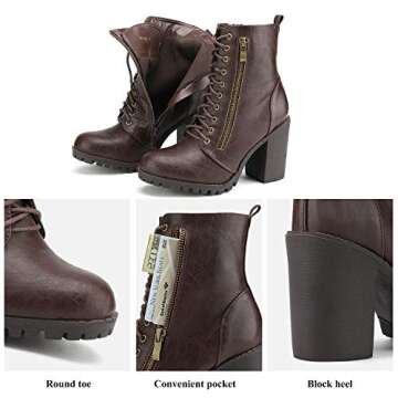 DREAM PAIRS Women's Combat Ankle Boots Chunky Heel Lace up Fashion Heeled Booties,Size 6.5,Brown,Silverado