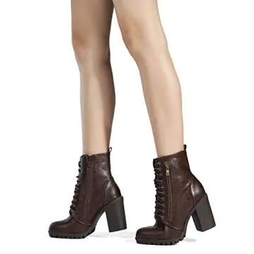 DREAM PAIRS Women's Combat Ankle Boots Chunky Heel Lace up Fashion Heeled Booties,Size 6.5,Brown,Silverado