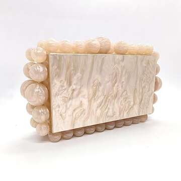 CUXVA Acrylic Clutch Purse for Women with Marbling Nude Evening Crossbody Bag with Glitter Beads for...