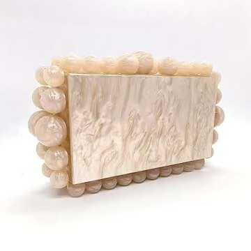 CUXVA Acrylic Clutch Purse for Women with Marbling Nude Evening Crossbody Bag with Glitter Beads for...