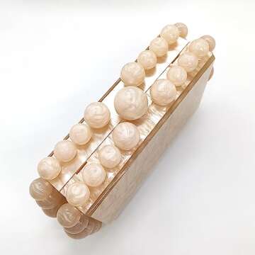 CUXVA Acrylic Clutch Purse for Women with Marbling Nude Evening Crossbody Bag with Glitter Beads for Wedding Christmas Cocktail Party