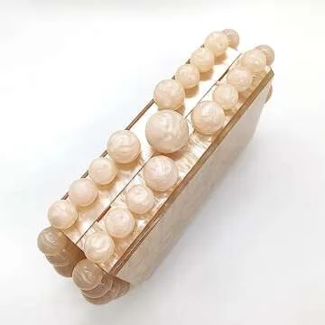 CUXVA Acrylic Clutch Purse for Women with Marbling Nude Evening Crossbody Bag with Glitter Beads for Wedding Christmas Cocktail Party