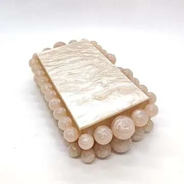 CUXVA Acrylic Clutch Purse for Women with Marbling Nude Evening Crossbody Bag with Glitter Beads for Wedding Christmas Cocktail Party