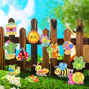 24 Pcs Spring Diamond Painting Kits for Kids 5d Diamond Painting Keychains Art by Numbers Gem Animal...