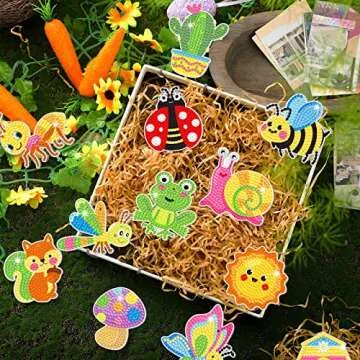 24 Pcs Spring Diamond Painting Kits for Kids 5d Diamond Painting Keychains Art by Numbers Gem Animal Bee Frog DIY Craft Tags Creative Easter Ornament Spring Decor for Kids Adults