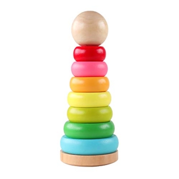 GEMEM Wooden Rainbow Stacker - Safe, Non-Toxic Toddler Learning Toy